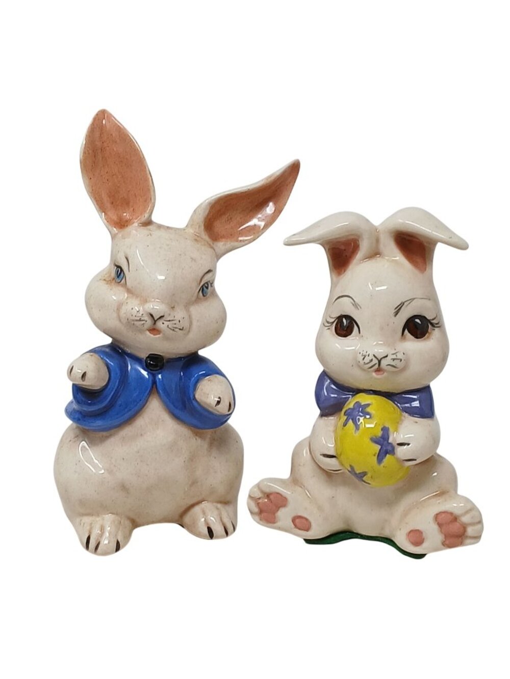 2 Vintage Ceramic Rabbit Bunny Figurines Highly Detailed Anthropomorphic #WS-5